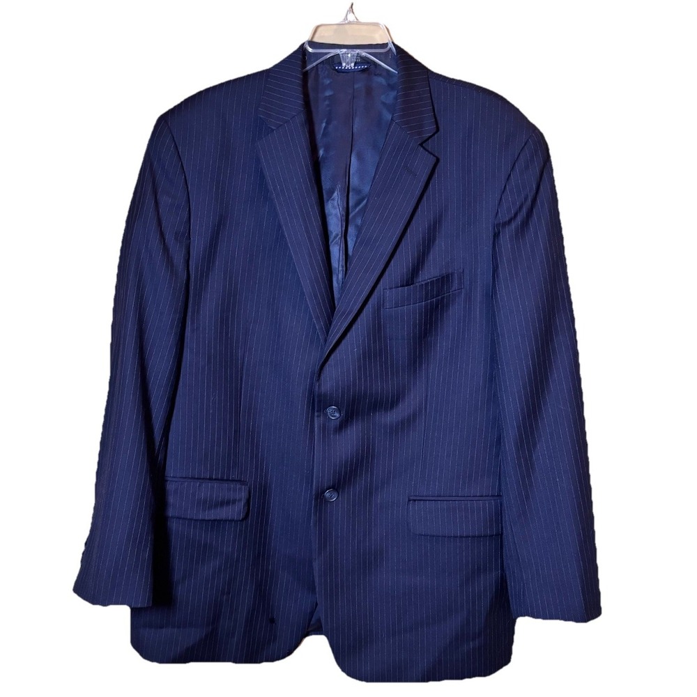 Tommy Hilfiger Navy Blue  Pinstripe Blazer Sport Coat Mens‎ 44R 100% Wool
